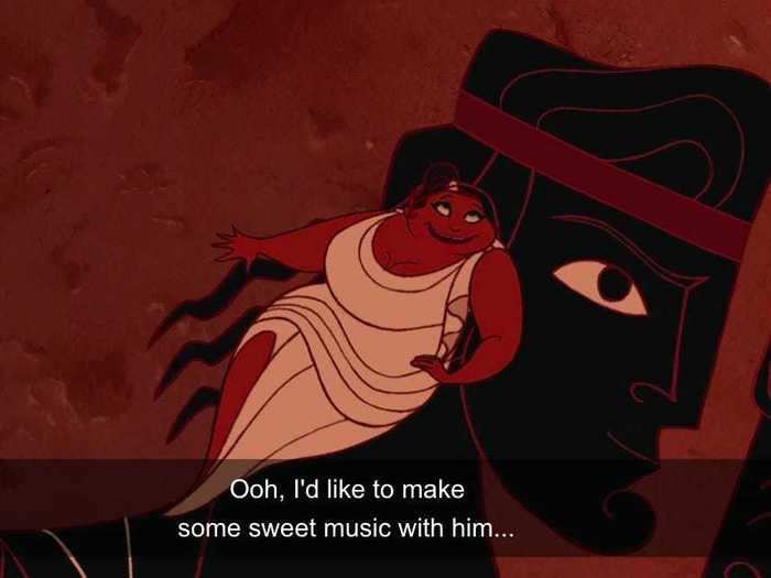 One of the Muses is attracted to Hercules.