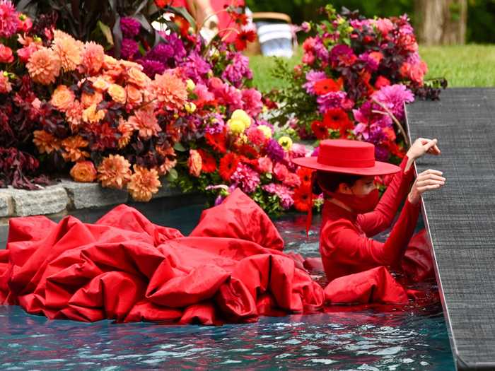 The runway show also featured the pregnant supermodel Coco Rocha, who took a dip in the pool for a memorable moment.