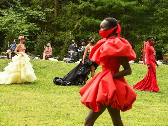 The models, who were tested for COVID-19 prior to the show, walked in a socially distanced style down the lawn.