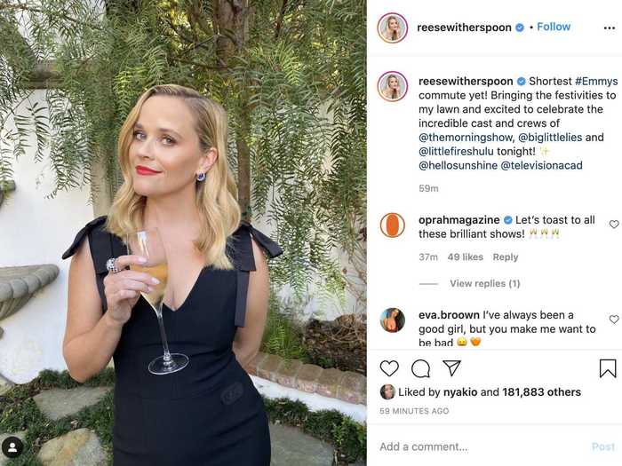 Reese Witherspoon celebrated the nominations for her shows "The Morning Show," "Big Little Lies," and "Little Fires Everywhere"