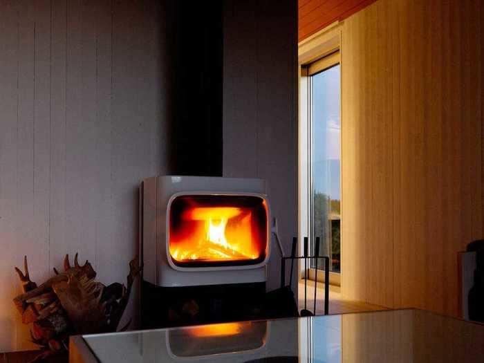 A retro-inspired wood burning stove will keep you warm on cold nights.