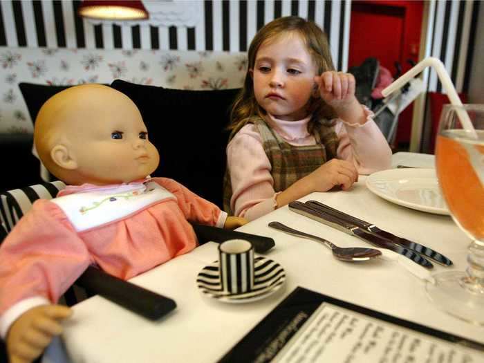 At the end of a long shopping day, families and dolls can enjoy a meal together at the American Girl Cafe, which has miniature chairs and utensils.