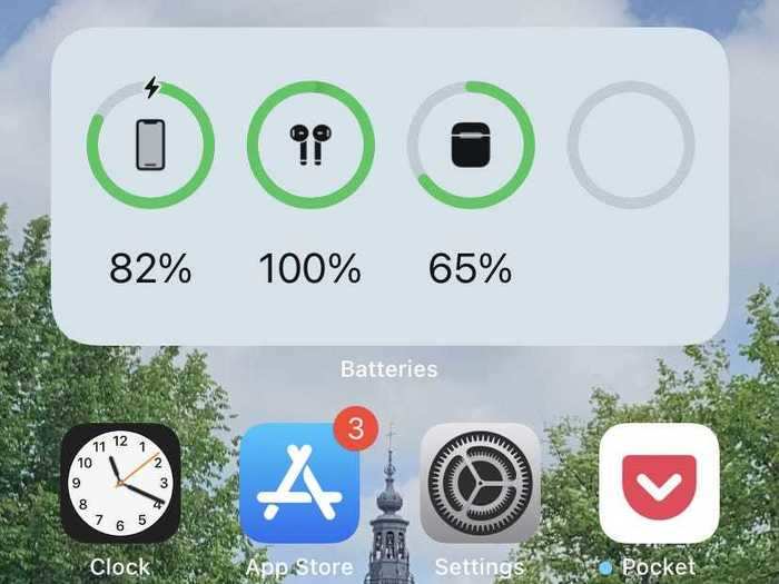 I added the medium-size battery widget, so I can quickly check out the levels of my phone and AirPods while I work.