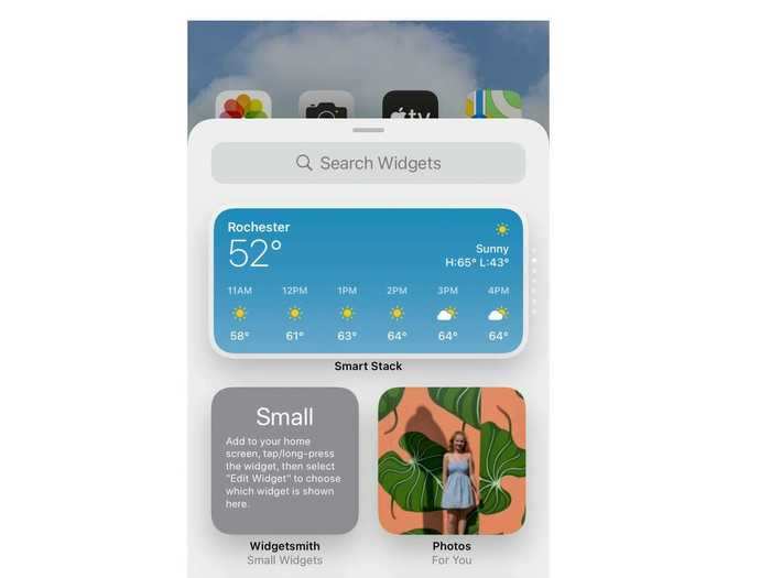 This will bring up a screen with widget options based on Apple and third-party apps on the phone that have widgets.