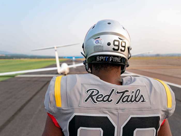 The back name plate honors the nickname of the Tuskegee Airmen.