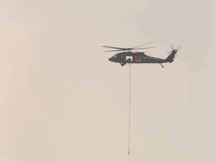 They can operate with tanks, as the Bell UH-1 Huey did on the Evans Canyon fire, or with buckets, like the converted army Blackhawks did over the Sumner Grade Fire in western Washington.