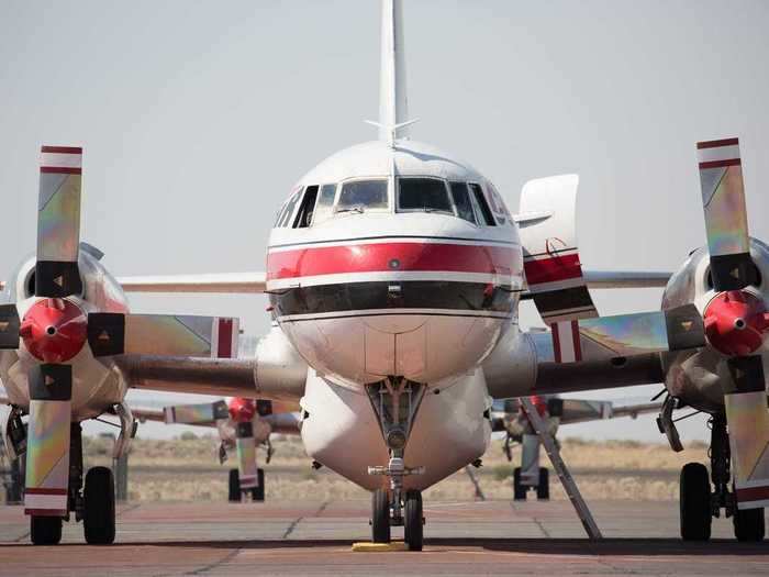 Today, though, the big jets are tasked elsewhere, leaving only two smaller Convair 580 tankers on the ramp.