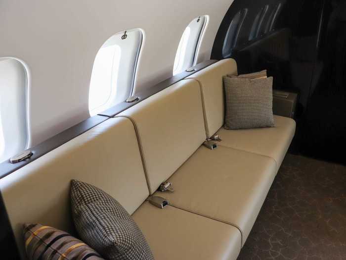 The divan can easily extend into a bed during downtimes, ideal for the ultra-long-range routes that the Global 6500 is capable of flying.
