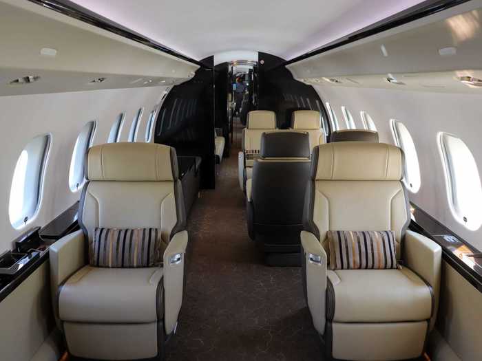 Inside the plane, its interior is divided into three living areas seating 13 passengers in total.