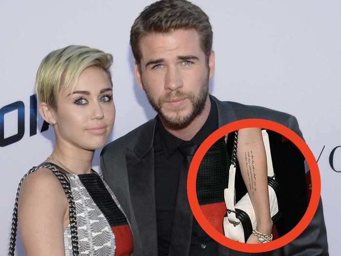 Exes Liam Hemsworth and Miley Cyrus got two parts of the same quote tattooed when they were together.