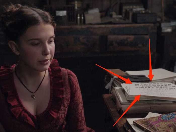 Even though Edith refuses to tell Enola what her mother is doing in London, the answer lies right beside her on the desk.