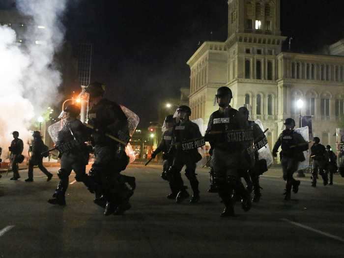 And then ran towards groups of protesters.