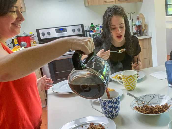 Condo eats eggs in the morning when her stepmother cooks.