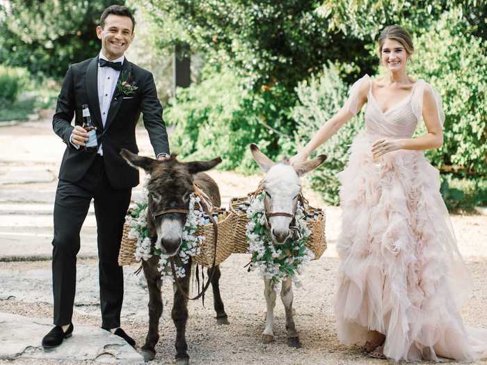 The Schneidmans tried to make their wedding unexpected, adding twists like donkeys during the cocktail hour.