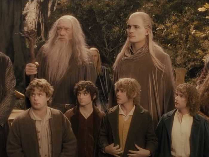 This scene, which shows the Fellowship together for the first time, was filmed on two separate blue-screens. John Rhys-Davis (Gimli) is the tallest actor of this bunch, but he fit perfectly to scale with the hobbits.