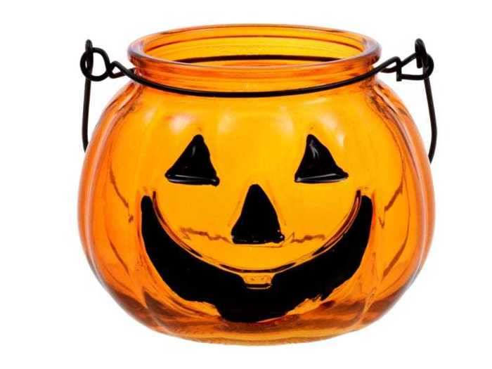 Create fall ambiance with a set of glass pumpkin tea-light holders.