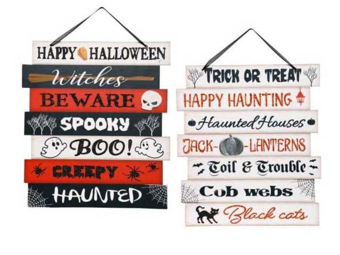 Hanging one of these colorful signs is an easy way to show Halloween spirit.