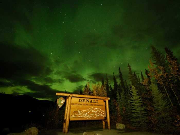 In Alaska, the aurora borealis lights up the sky.