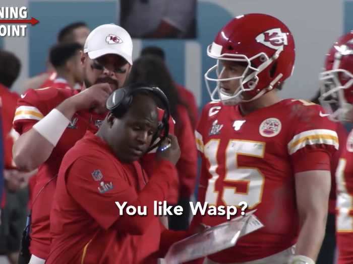 After the game, it was revealed that the play was 2-3 Jet Chip Wasp, which the team calls simply "Wasp," and that Mahomes had called for it himself while consulting with offensive coordinator Eric Bieniemy on the sidelines.