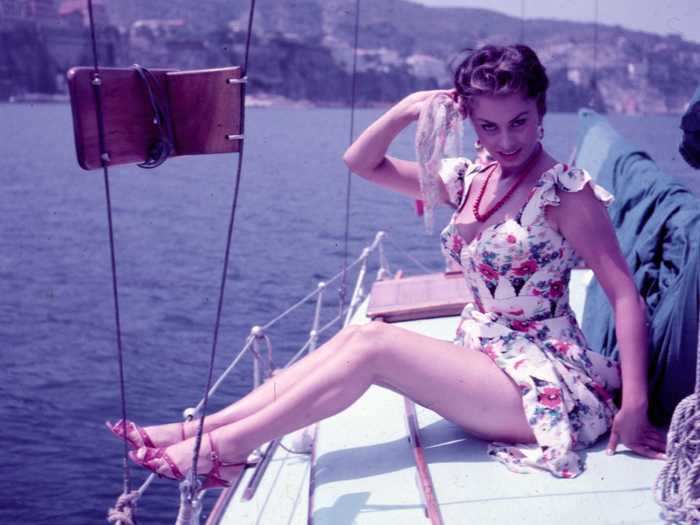 Actress Sophia Loren on a yacht in 1965.