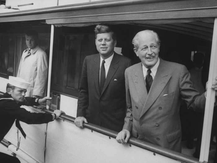 John F. Kennedy on the presidential yacht in 1961 with Harold MacMillan.