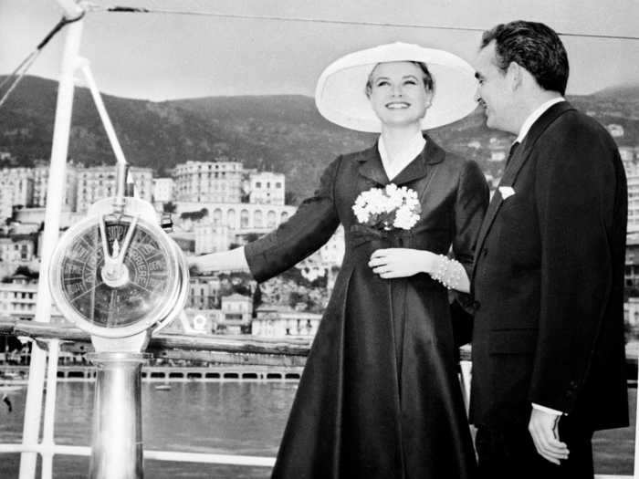 Prince Rainier III of Monaco and his fiancee Grace Kelly on the yacht Deo Juvante II in 1956, days before their wedding ceremony.