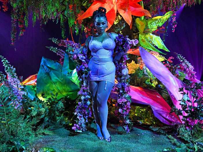 Paloma Elsesser was among the models who wore lilac and lavender during Rihanna