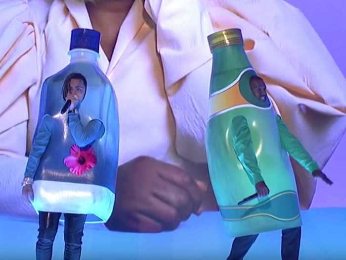 Fans were shocked when Kanye West performed as a bottle of sparkling water and then made a big political statement.