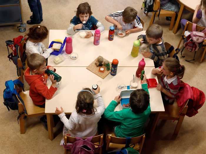 In Eichenau, Germany, students eat breakfast before starting their day.