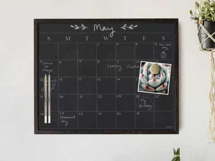 This chalkboard calendar has a modern look and can help you keep up with your schedule.