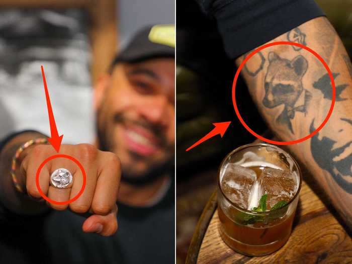 Moseley showed us a tattoo and a ring that both pay homage to the story of the bar.