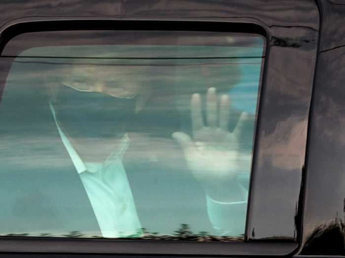 Sunday: October 4: Trump takes a joyride outside of Walter Reed Medical Center to wave to his supporters