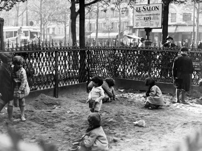 Children also played in large sandboxes 100 years ago.