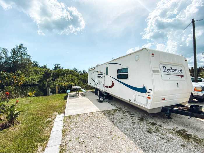 The Hawleys bought a used, 250-square-foot RV to live in full-time while they built their dream home.