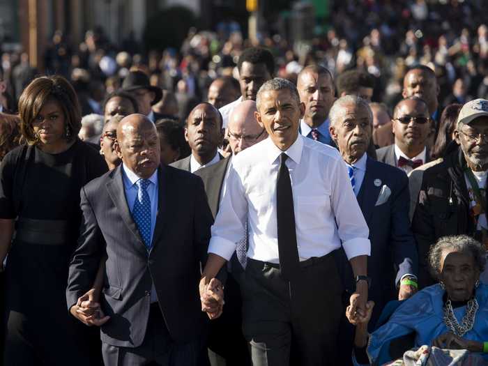 President Obama honored the 50th anniversary of the Selma to Montgomery civil rights marches in Selma, Alabama, in 2015.