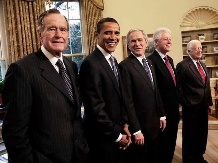 Five presidents united in 2009 for Barack Obama