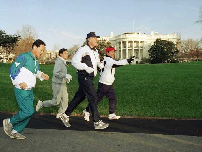 President Bill Clinton took a jog with South Korean President Kim Young-sam in 1993.