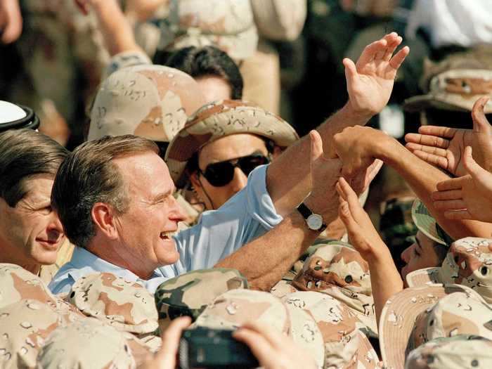 President George H.W. Bush spent Thanksgiving with troops in Saudi Arabia during Operation Desert Shield in 1990.