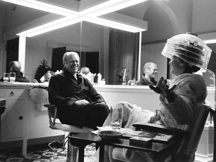 Gerald Ford spent some time with his wife, Betty, during her recovery from surgery in this personal shot from 1975.