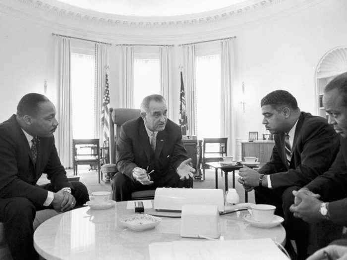 President Johnson met with Martin Luther King Jr. and other civil rights leaders at the White House in 1963.