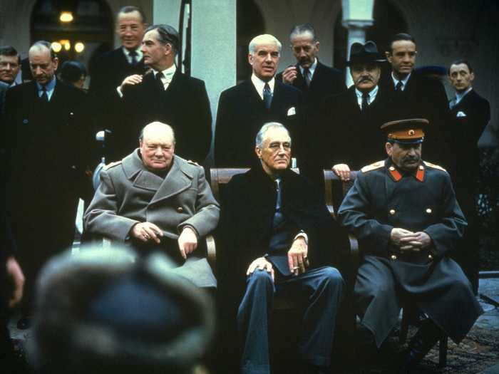 Winston Churchill, Franklin Delano Roosevelt, and Joseph Stalin met after World War II.