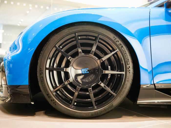 One set of the special Michelin Sport Cup 2R tires, co-developed by Bugatti especially for the Pur Sport, will run you $10,000.