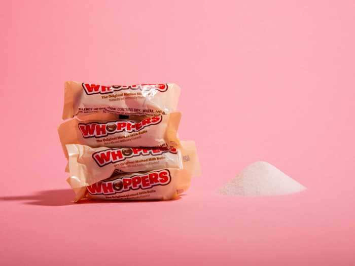 There are also 3.25 teaspoons of sugar in four packages of Whoppers.