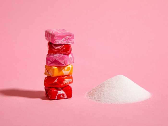 Six Starburst candies contain 3.25 teaspoons of sugar.