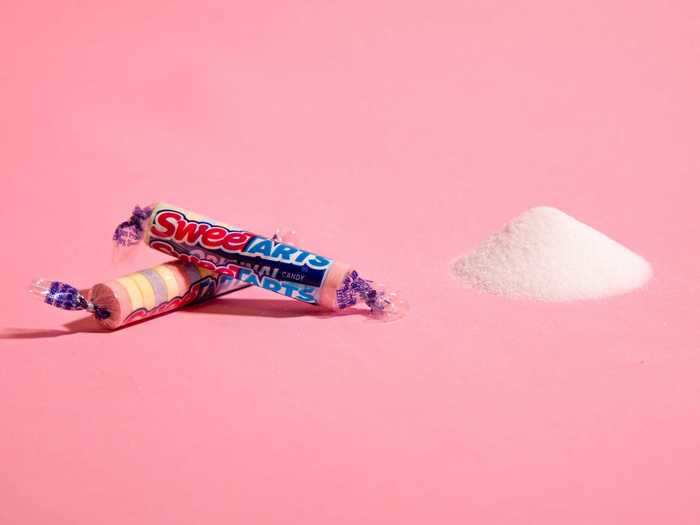 Two rolls of SweeTart Twists contain a little over 2.5 teaspoons of sugar.