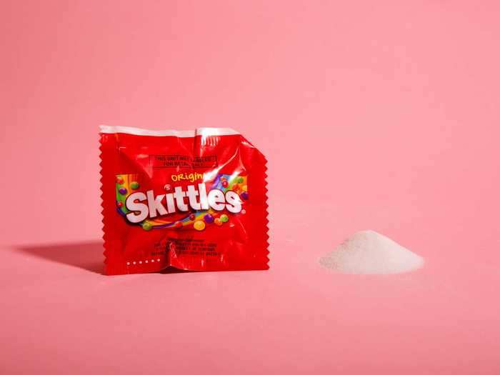 There are also 2.25 teaspoons of sugar in one fun-size package of Skittles.