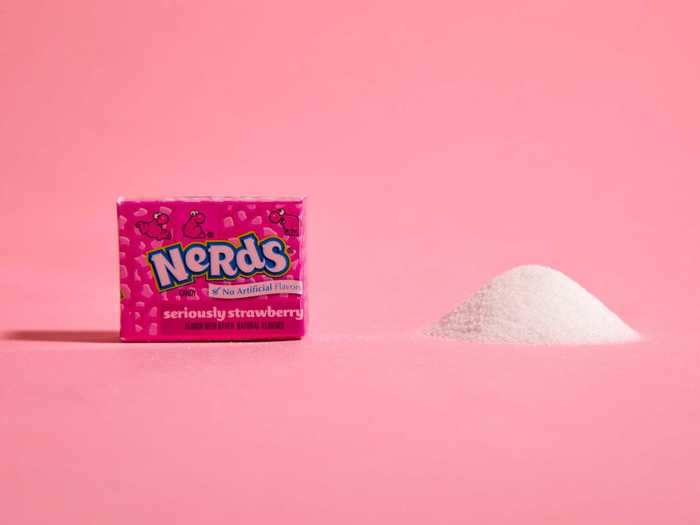 One treat-size box of Seriously Strawberry Nerds contains 2.25 teaspoons of sugar.