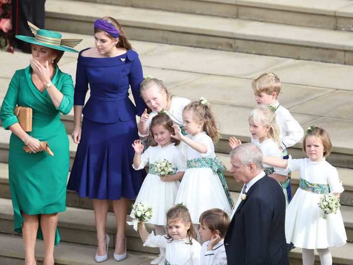 Meanwhile, Princess Beatrice and the Duchess of York were responsible for looking after the flower girls and page boys.