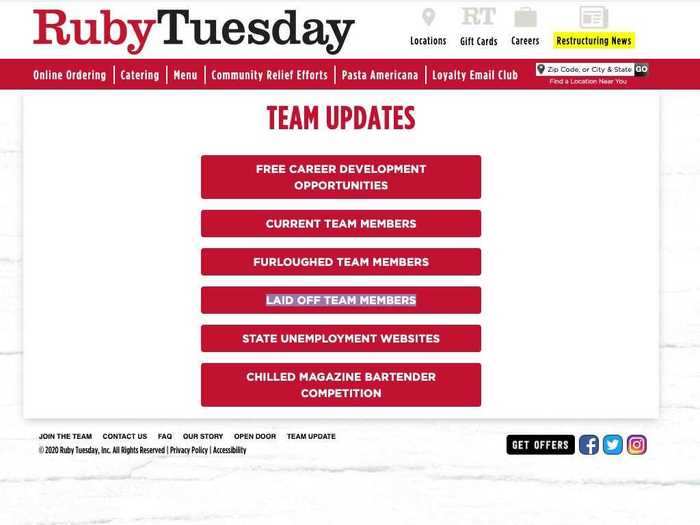 In August, Business Insider reported that Ruby Tuesday had closed more than one-third of its restaurants, leaving a total 298 still open. Reporter Irene Jiang noted that the chain