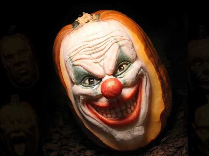 Sometimes he adds color to make his pumpkins even scarier.